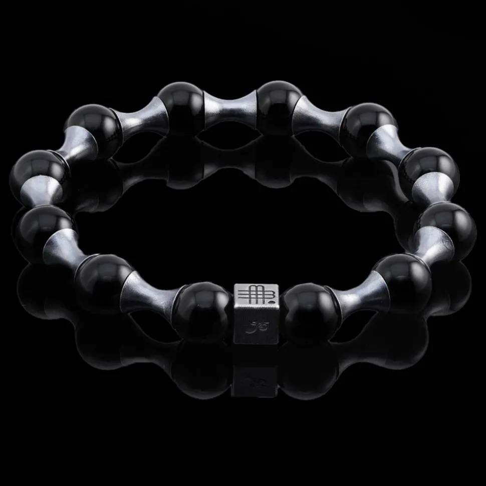 Gebauer & Gebauer Bracelet DARK WAVE, BOLD and STRIKING 925 sterling silver blackened with large onyx stones