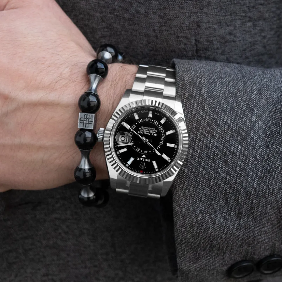 Gebauer & Gebauer Bracelet DARK WAVE, BOLD and STRIKING 925 sterling silver blackened with large onyx stones