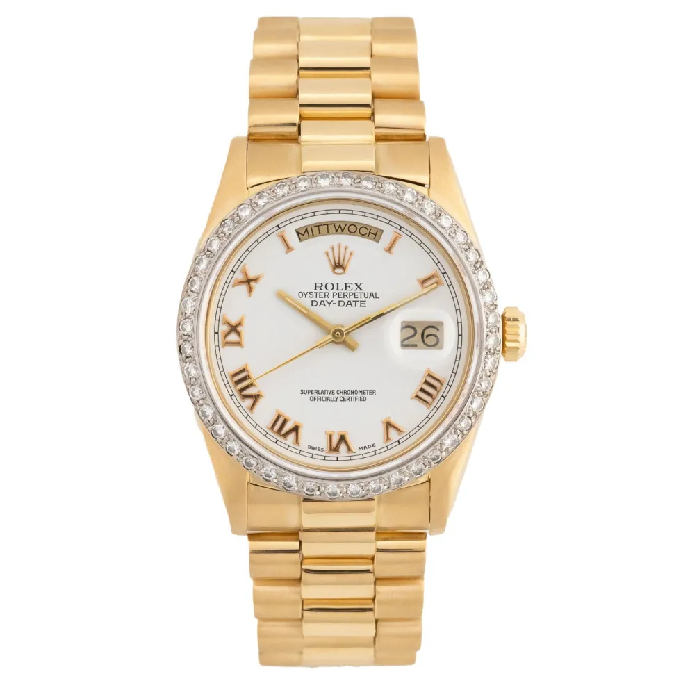 Rolex Day-Date 36mm White Roman Diamond Bezel - 18038