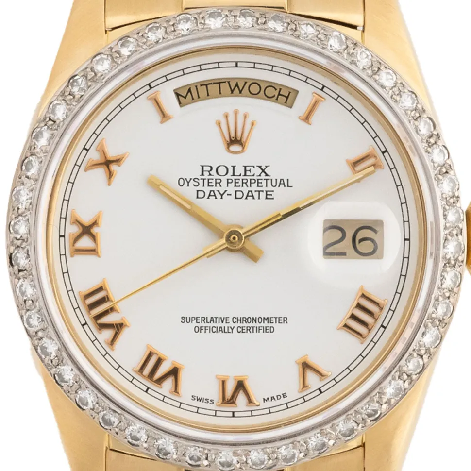 Rolex Day-Date 36mm White Roman Diamond Bezel - 18038