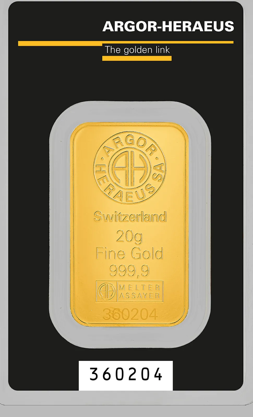Argor Heraeus 20g gold bar Heraeus