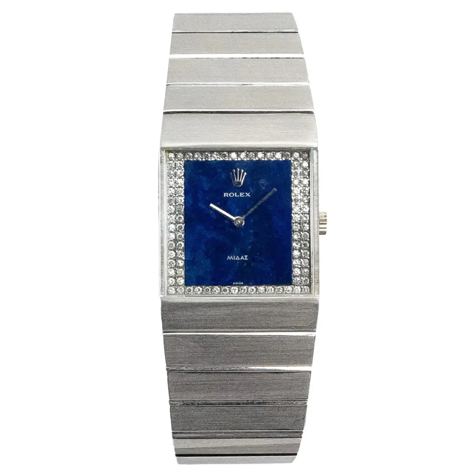 Rolex King Midas White Gold Rare Lapis Dial Factory Diamand Setting 1968 - 4316