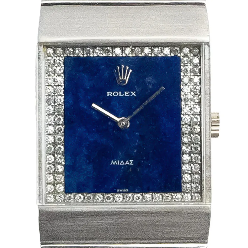 Rolex King Midas White Gold Rare Lapis Dial Factory Diamand Setting 1968 - 4316