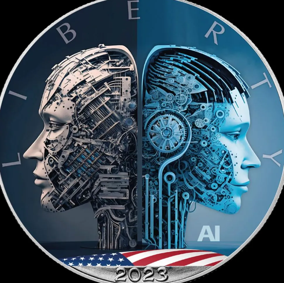 Diverse 1 ounce Silver Eagle AI – Man or Machine 2023