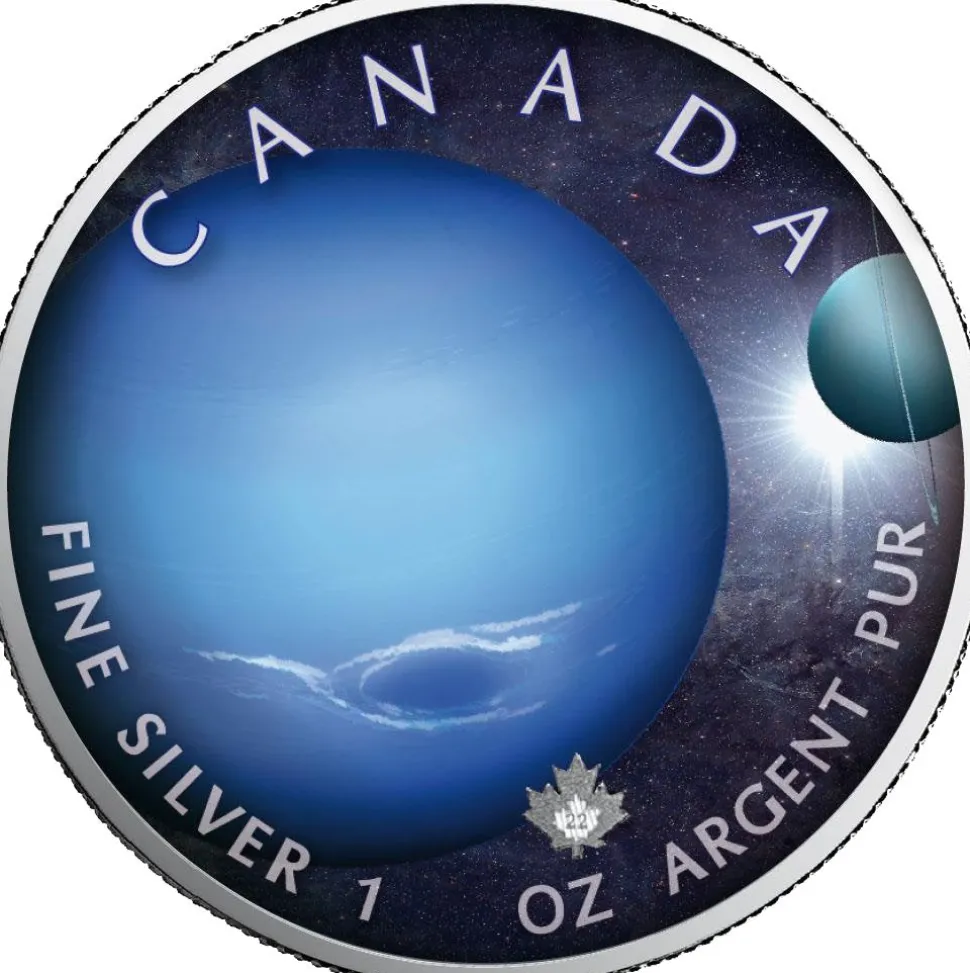 Royal Canadian Mint 1 ounce Silver Maple Leaf Solar System Neptune 2022 (Mintage: 2,500)