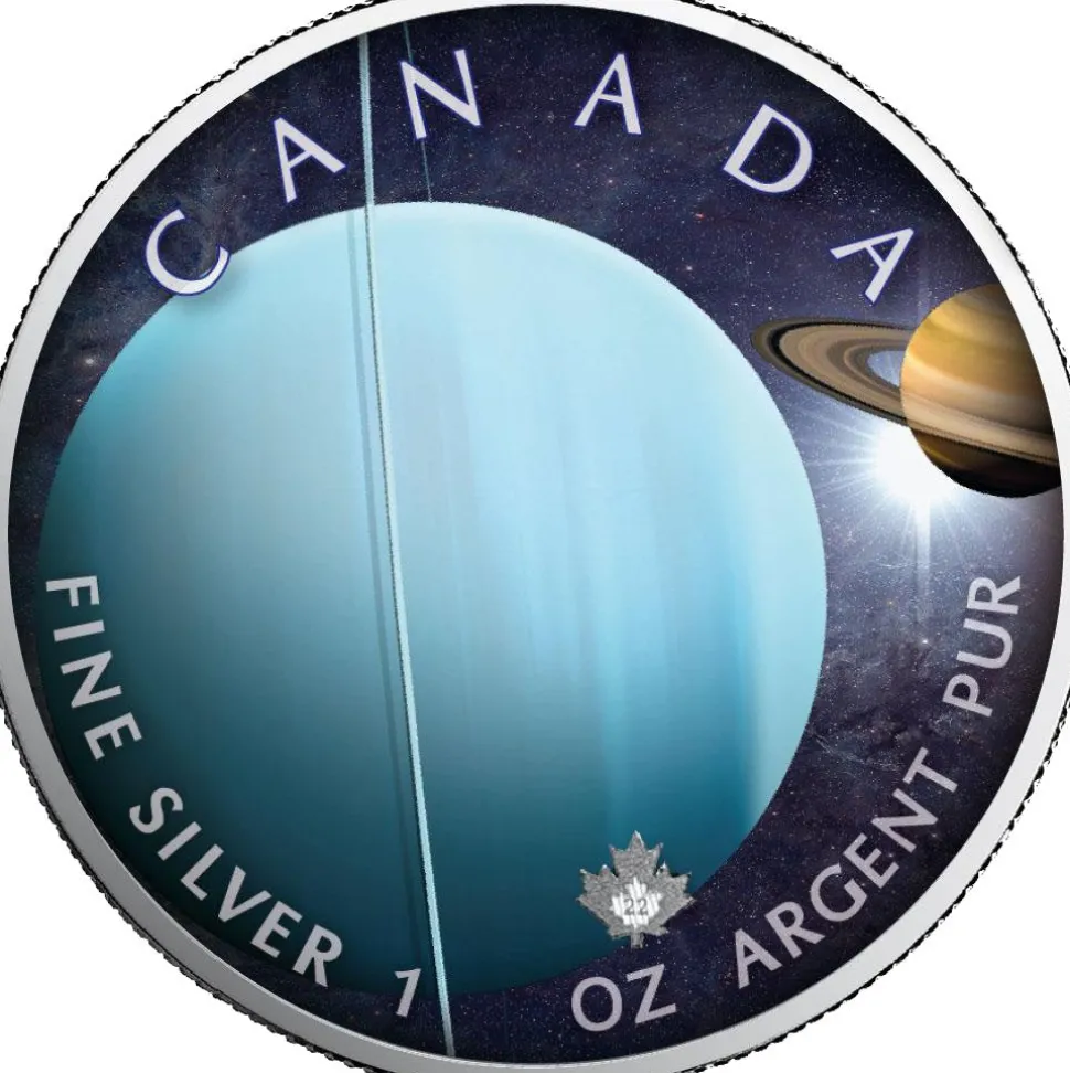 Royal Canadian Mint 1 ounce Silver Maple Leaf Solar System Uranus 2022 (Mintage: 2,500)