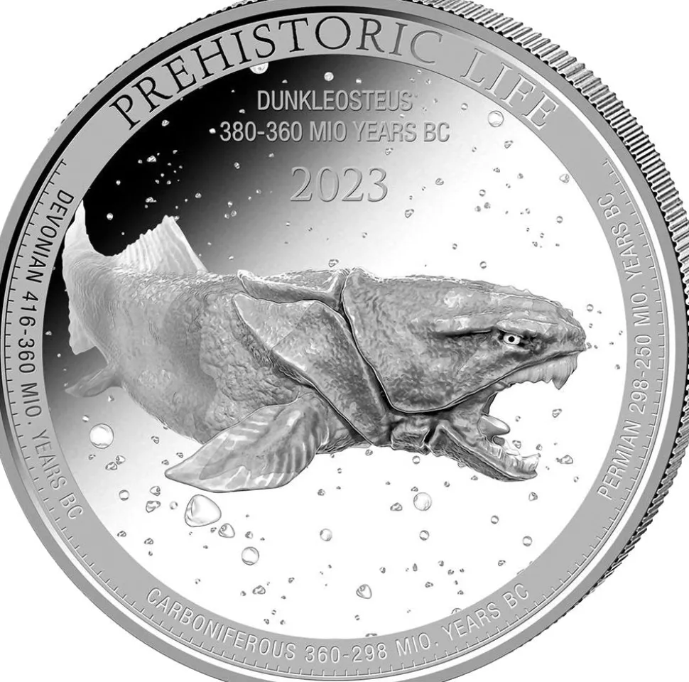 LEV 1 ounce silver Prehistoric Life Dunkleosteus 2023 (mintage: 10,000)