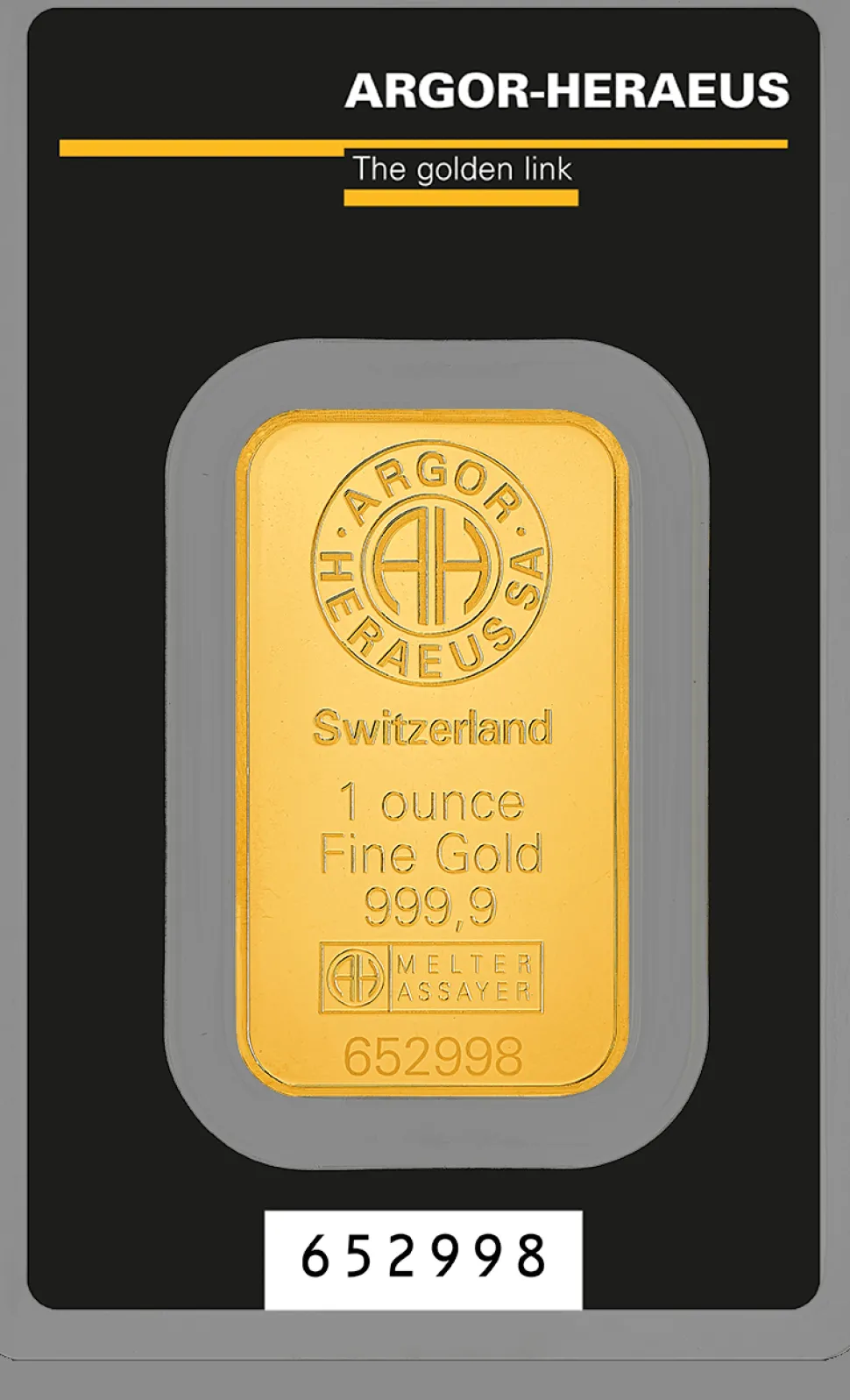 Argor Heraeus 1 oz gold bar Heraeus