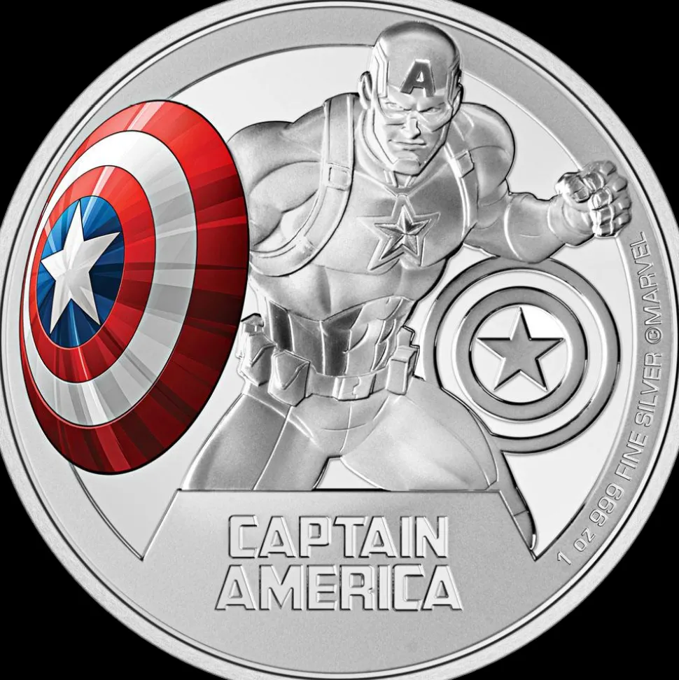 New Zealand Mint 1oz Silver Marvel Captain America 2023 PP (Edition: 5.000 | colored | Polished Plate)