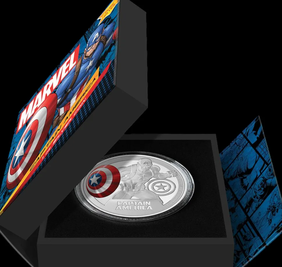New Zealand Mint 1oz Silver Marvel Captain America 2023 PP (Edition: 5.000 | colored | Polished Plate)