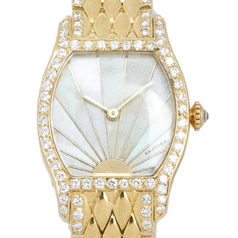 Cartier Rare Tortue Yellow Gold Mother of Pearl Factory Diamond Setting 1989
