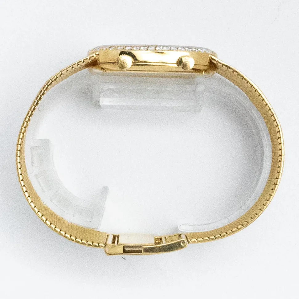 Chopard Rare Yellow Gold Onyx Dual Time Factory Diamond Setting 1970