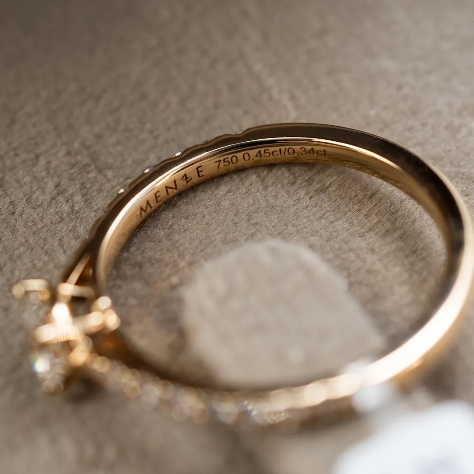 GIA Ring solitaire paveé 750 rose gold 0.79ct 1 brilliant 0.45ct. F/Si1 + 18 brilliant. 0.34ct TW/VSi